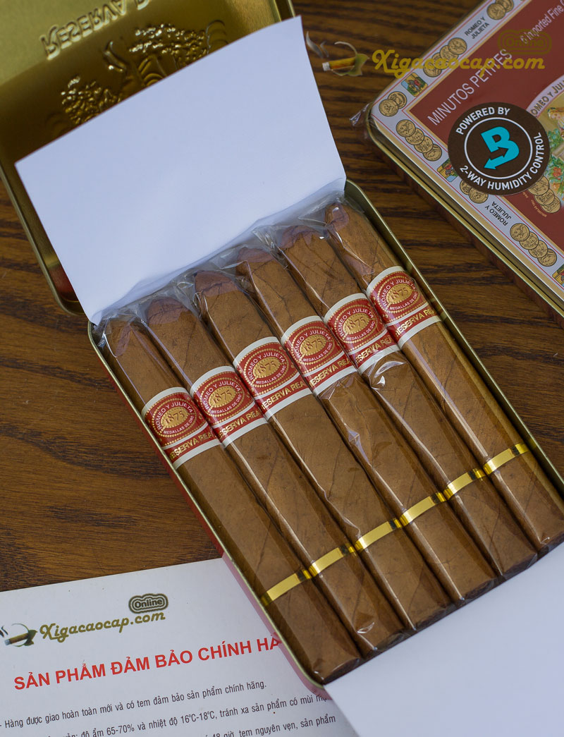 Mỗi hộp thường chứa 6 điếu, với logo Romeo Y Julieta đặc trưng