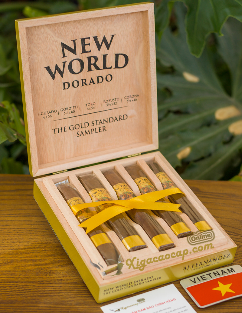 New World Dorado gồm 5 điếu cigar New World Dorado với các kích thước khác nhau, mang đến trải nghiệm đa tầng