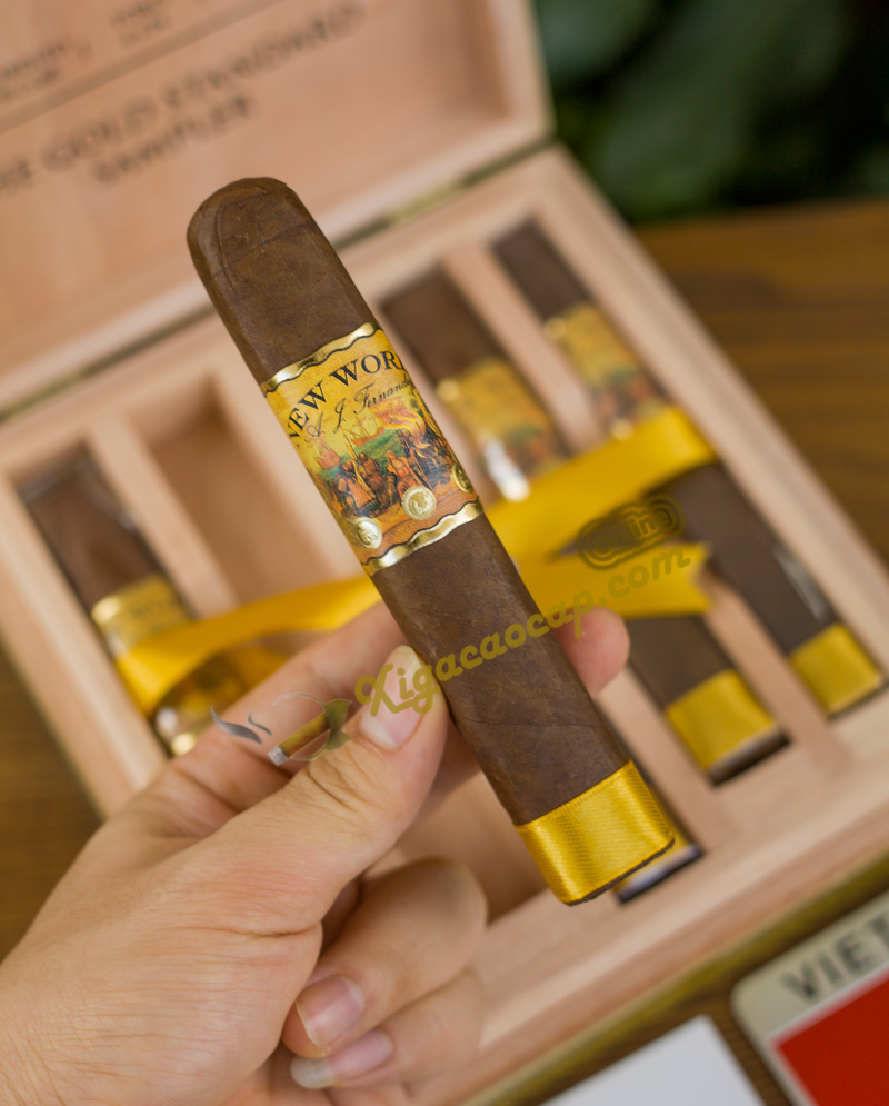 Hương vị New World mở đầu cay nhẹ, sau đó lan tỏa vị kem béo và caramel. Khi hút đến 1/3 cuối, vị cacao đen đậm dần, hòa cùng hậu vị mặn nhẹ