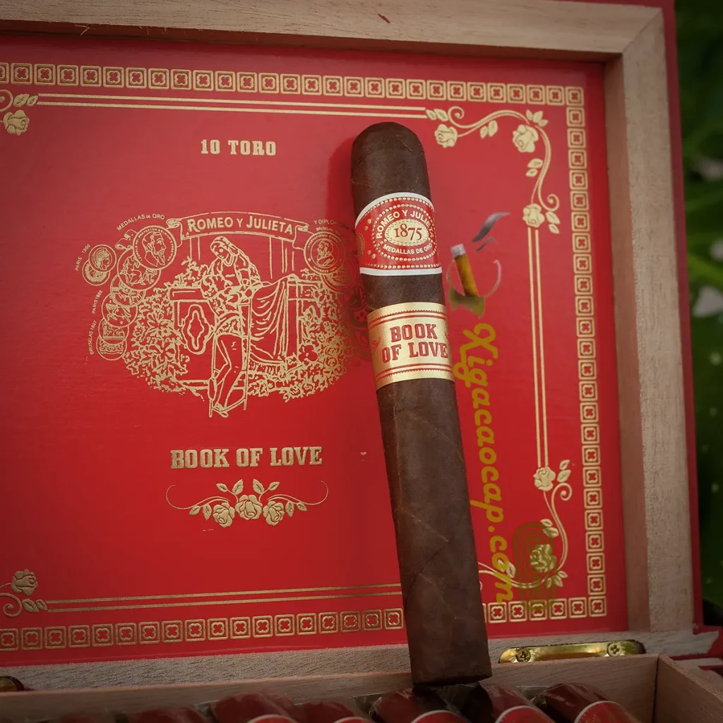 Logo thương hiệu Romeo y Julieta chính hãng in nổi bên trong nắp hộp Book of Love