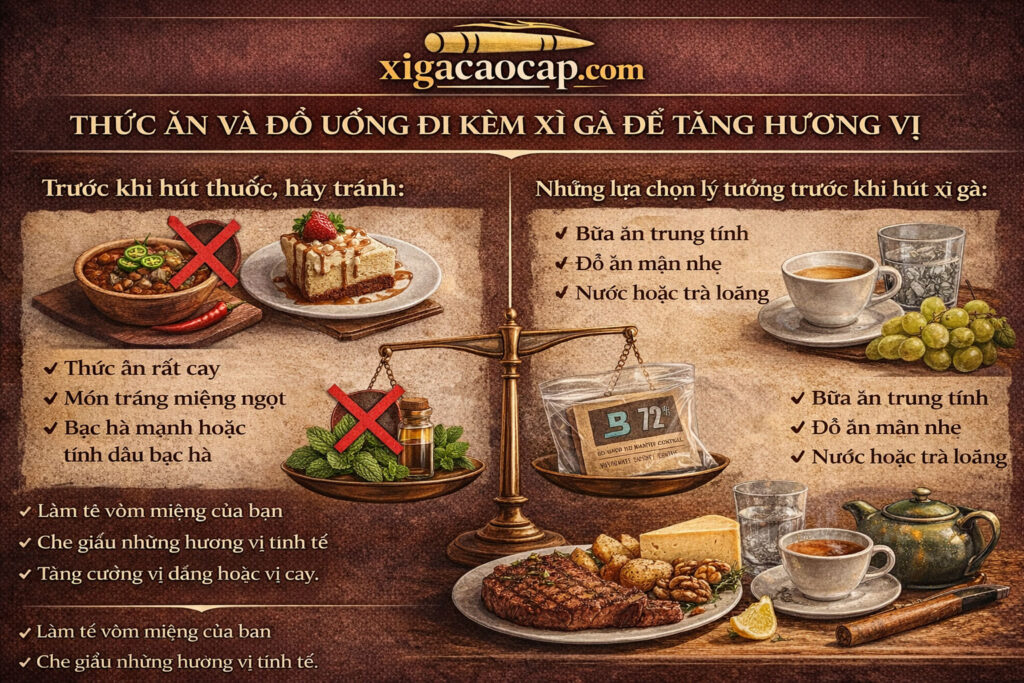 Thức ăn và đồ uống đi kèm xì gà để tăng hương vị