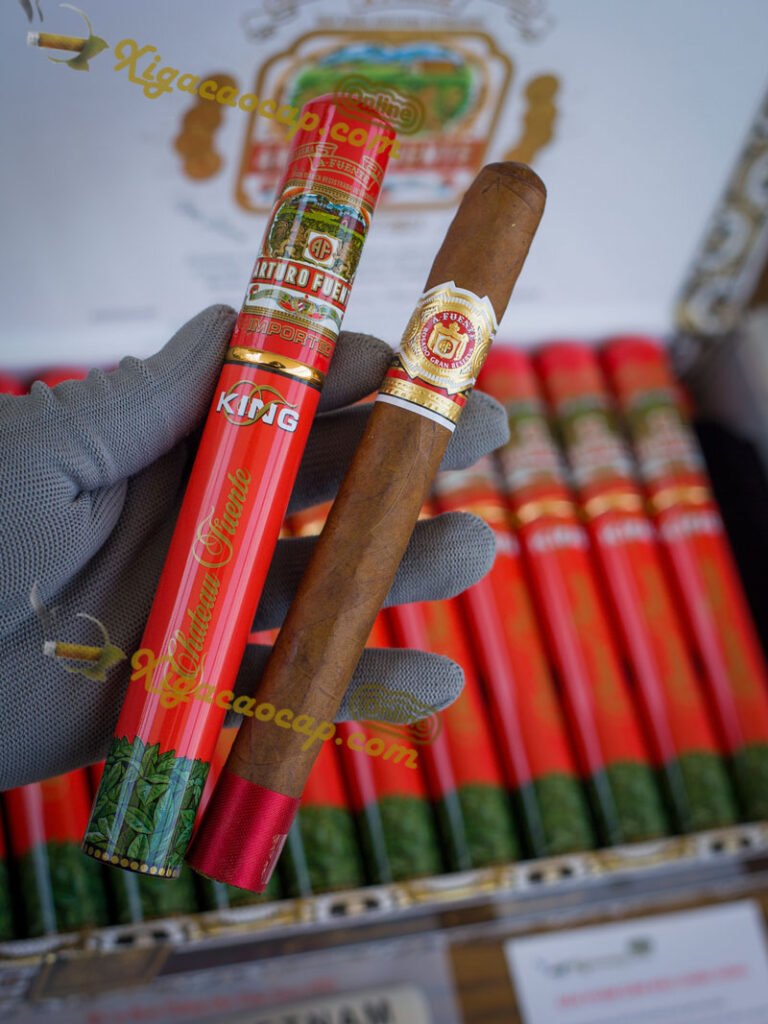 Trên tay điếu cigar Arturo Fuente Chateau King T Sun Grown dáng Churchill