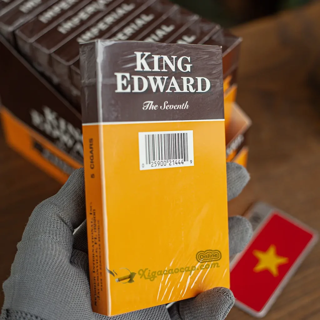 Mặt sau hộp xì gà King Edward Imperial Chocolate ghi thông số và tem chính hãng