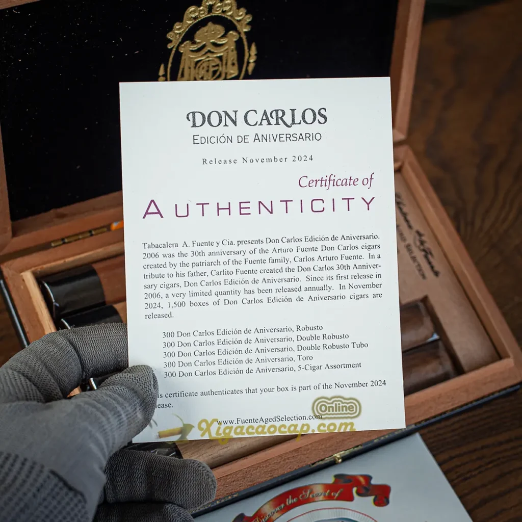 Giấy chứng nhận chính hãng Arturo Fuente Don Carlos Aniversario 2020