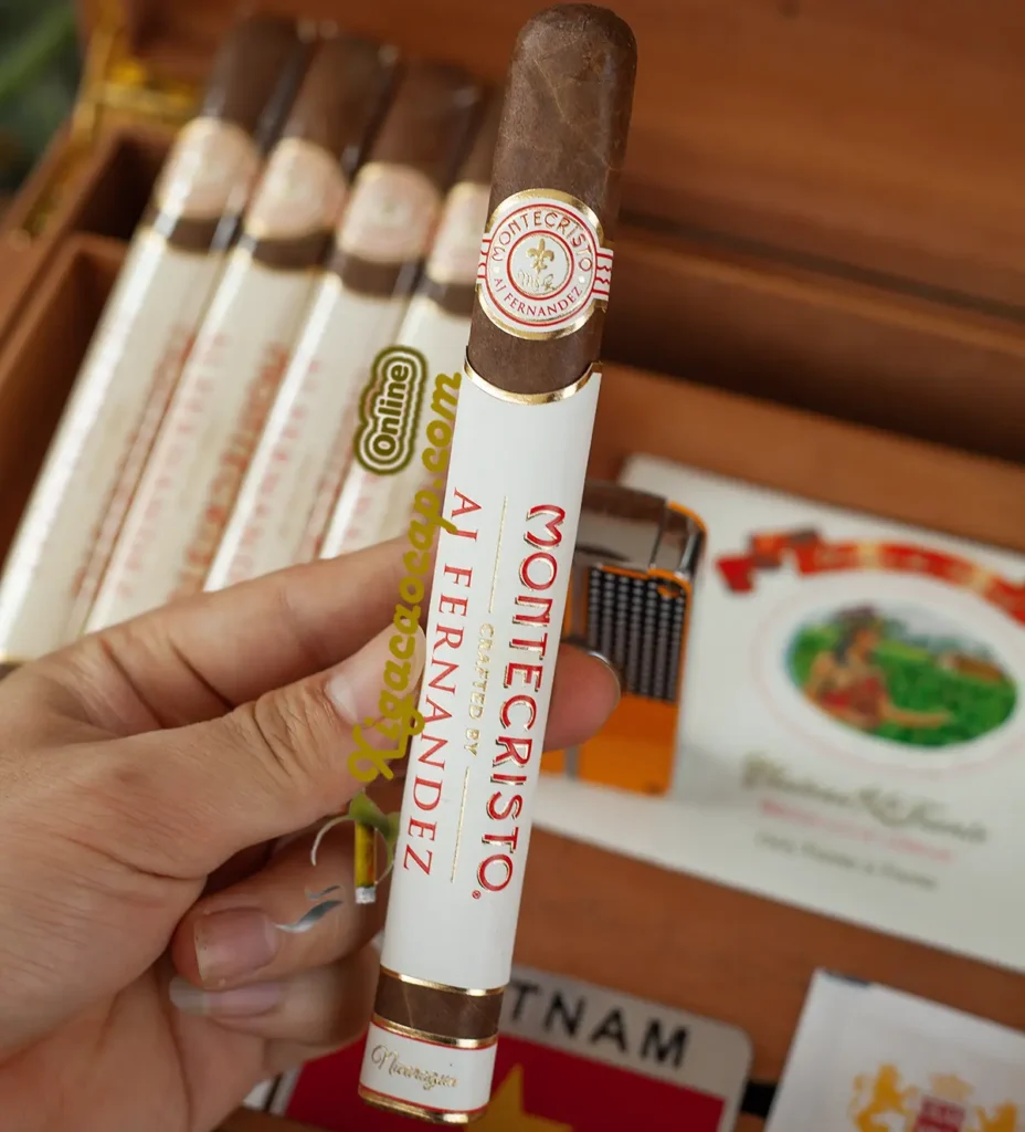 Xì gà montecristo Crafted by AJ Fernandez Churchill cầm trên tay sang trọng