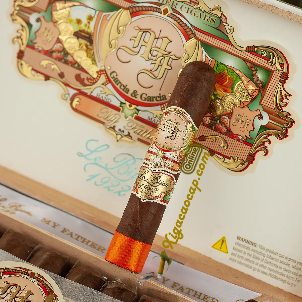 Điếu xì gà My Father Le Bijou 1922 Petit Robusto bên cạnh logo chính hãng
