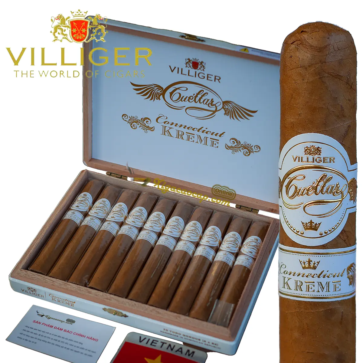 Xì gà Villiger Cuellar Connecticut Kreme Toro Gordo hộp gỗ 10 điếu tại xigacaocap.com