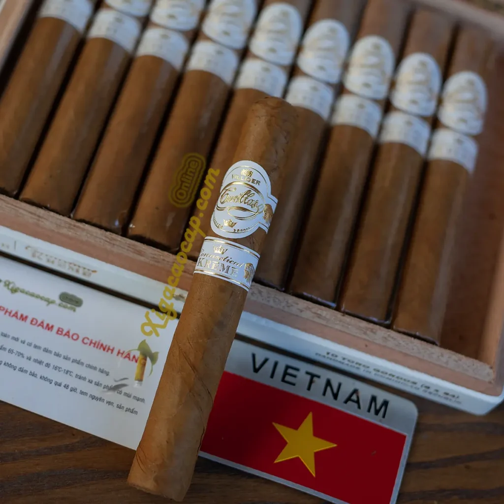 Cận cảnh cấu trúc và lá wrapper xì gà Villiger Cuellar Connecticut Kreme Toro Gordo