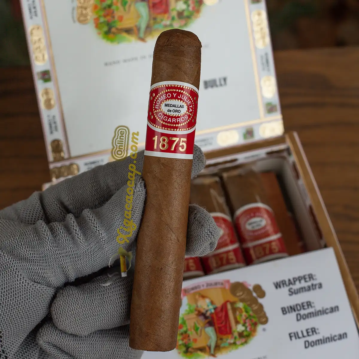 Cầm trên tay điếu xì gà Romeo y Julieta 1875 Bully đầm tay.