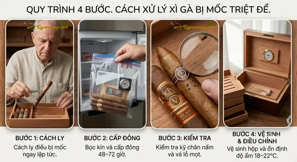 Quy trinh 4 buoc cach xu ly xi ga bi moc triet de tai nha bang con y te va dieu chinh humidor