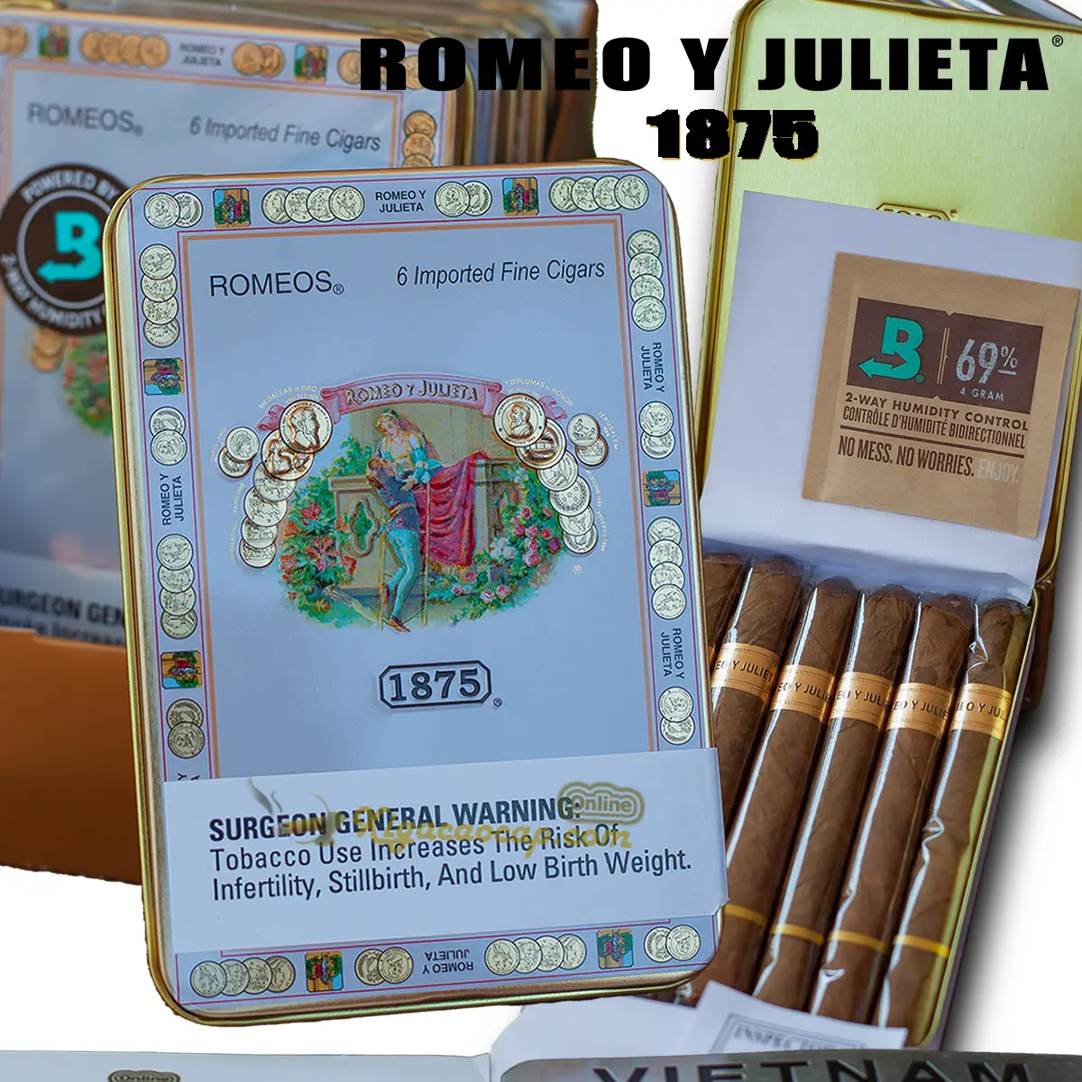 Xì gà mini Romeo y Julieta 1875 Romeos hộp thiếc 6 điếu