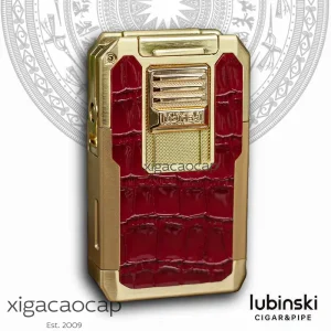 Bật lửa cigar Lubinski G69 bọc da đỏ mạ vàng sang trọng chính hãng Xigacaocap