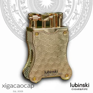 Bật lửa Lubinski G72 chính hãng màu vàng họa tiết lập phương 3D