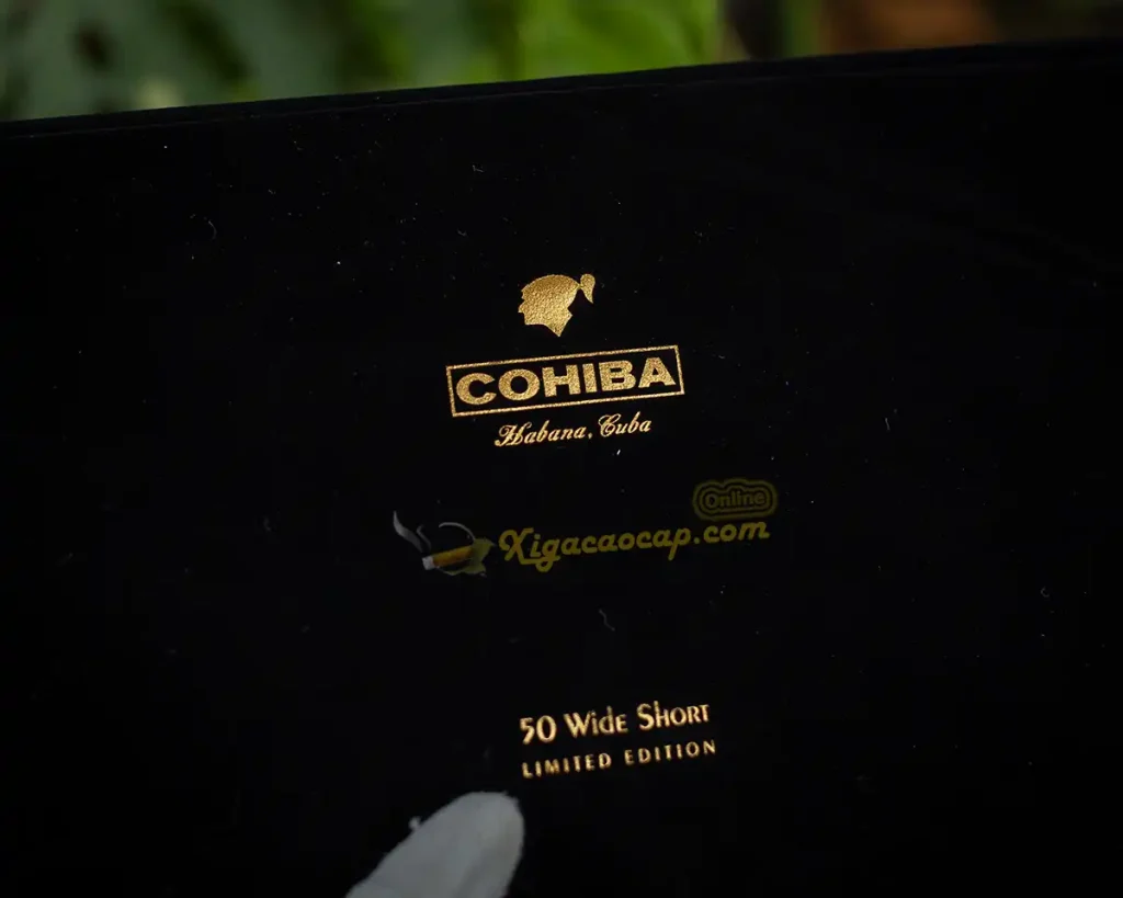 Lớp vải nhung đen lót cao cấp bên trong hộp xì gà Cohiba Wide Short 50