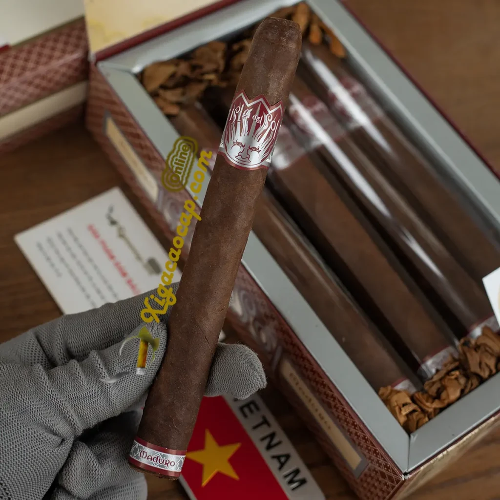 Trên tay điếu xì gà Isla Del Sol Churchill Maduro kích thước lớn sang trọng