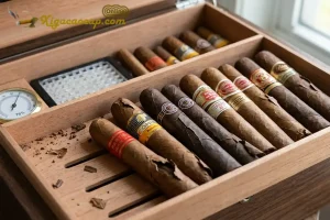 Cac dieu xi ga bi rach la cuon wrapper va bi nut vo ngoai ben trong hop giu am humidor