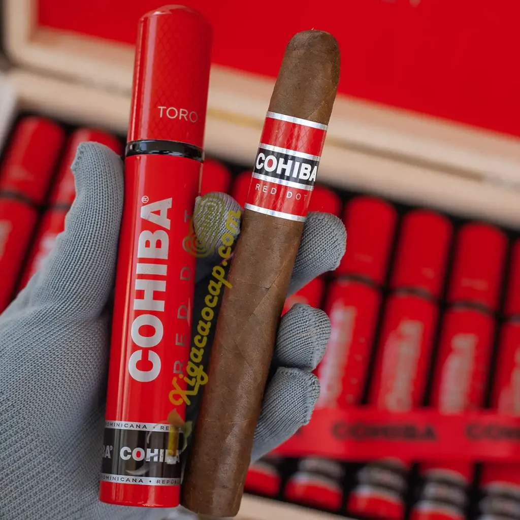 Tren tay 1 dieu xi ga va ong tubo Cohiba Red Dot Toro