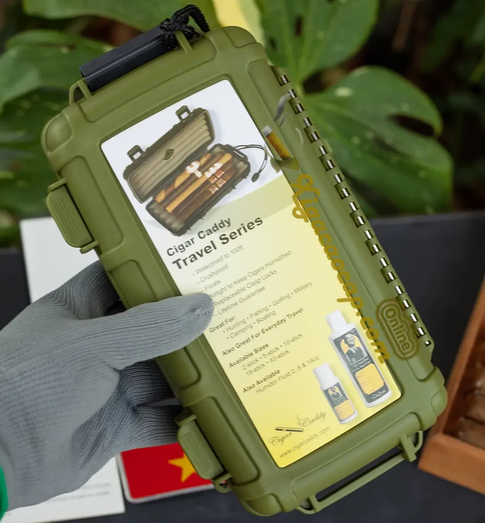 Mặt sau hộp đựng Cigar Cầm Tay Du Lịch Cigar Caddy in thông số kỹ thuật