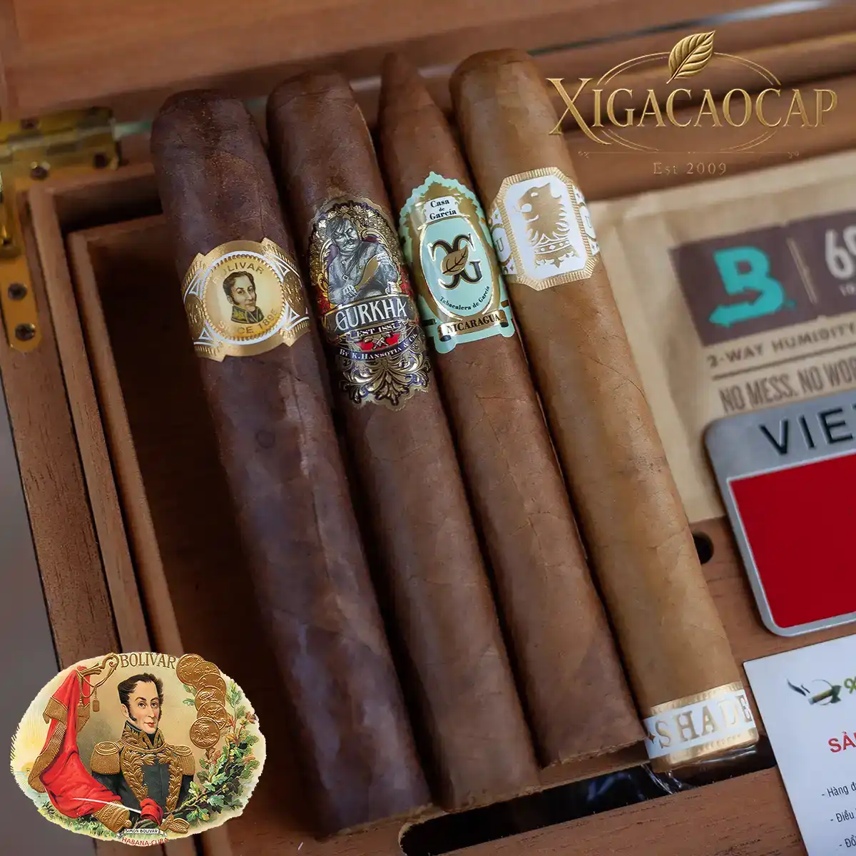 Set xì gà 4 điếu tuyển chọn gồm Bolivar, Gurkha 125th, Undercrown Shade và Casa de Garcia tại xigacaocap.com